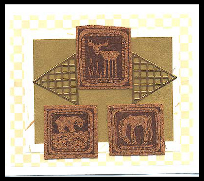 Moose, Fishing Bear and Horse Blocks are stamped and layered with a decorative metal addition.