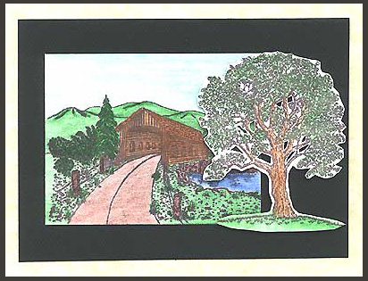The large oak tree is the focus point in this card.