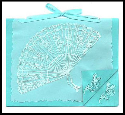 This card was created by embossing with the Rose Fan, Lg. and Carved Rose on vellum.