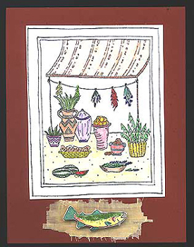 This card was created by stamping the Marketplace stamp and adding a fish cut from Brook & Cutthroat Trout stamp.