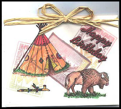 This card was made using several Indian stamps and Happy Birthday stamp.